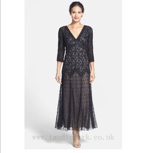 Pisarro Nights 3/4 sleeve mixed beading gown